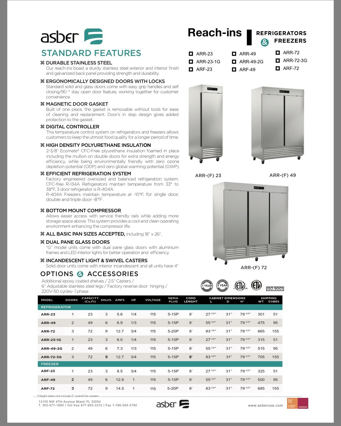 Asber Reach In Refrigerators and Freezer 
Call For Prices