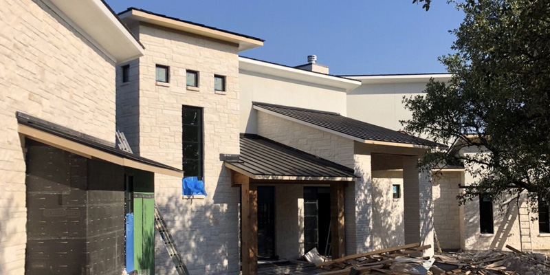 The outside of a home in construction