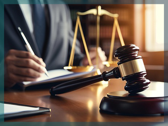 Judge’s gavel and scales of justice on the table