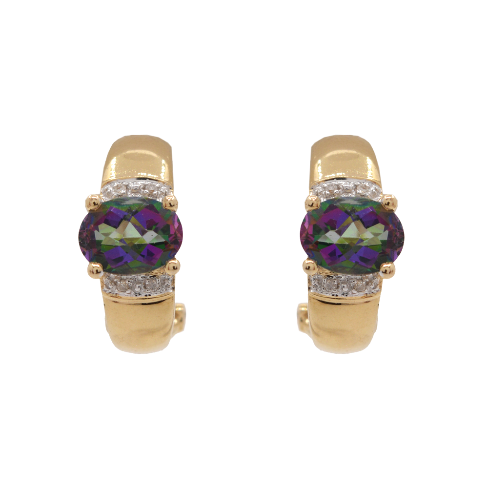 14K YELLOW GOLD MYSTIC TOPAZ EARRINGS WITH OMEGA BACKS $600