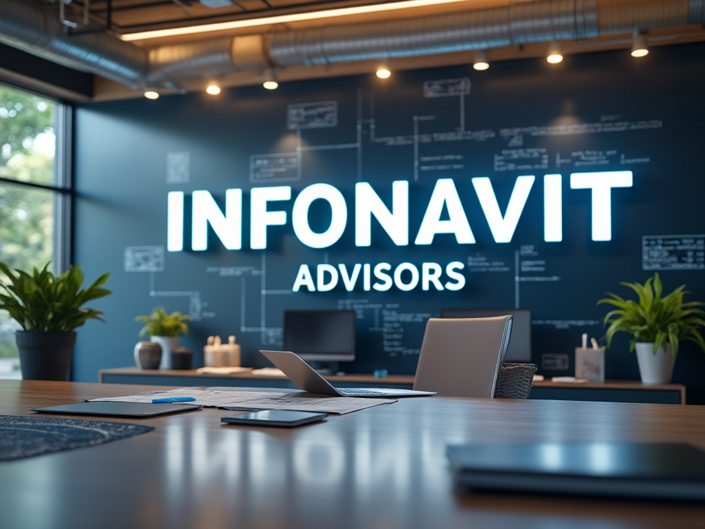 Oficina moderna de Infonavit Advisors con decoración minimalista y plantas.