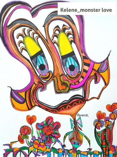 Title: I'm so pretty. pen and pencil on paper. 11 x 14. Artwork by kelenemonsterlove. Copyrighted.