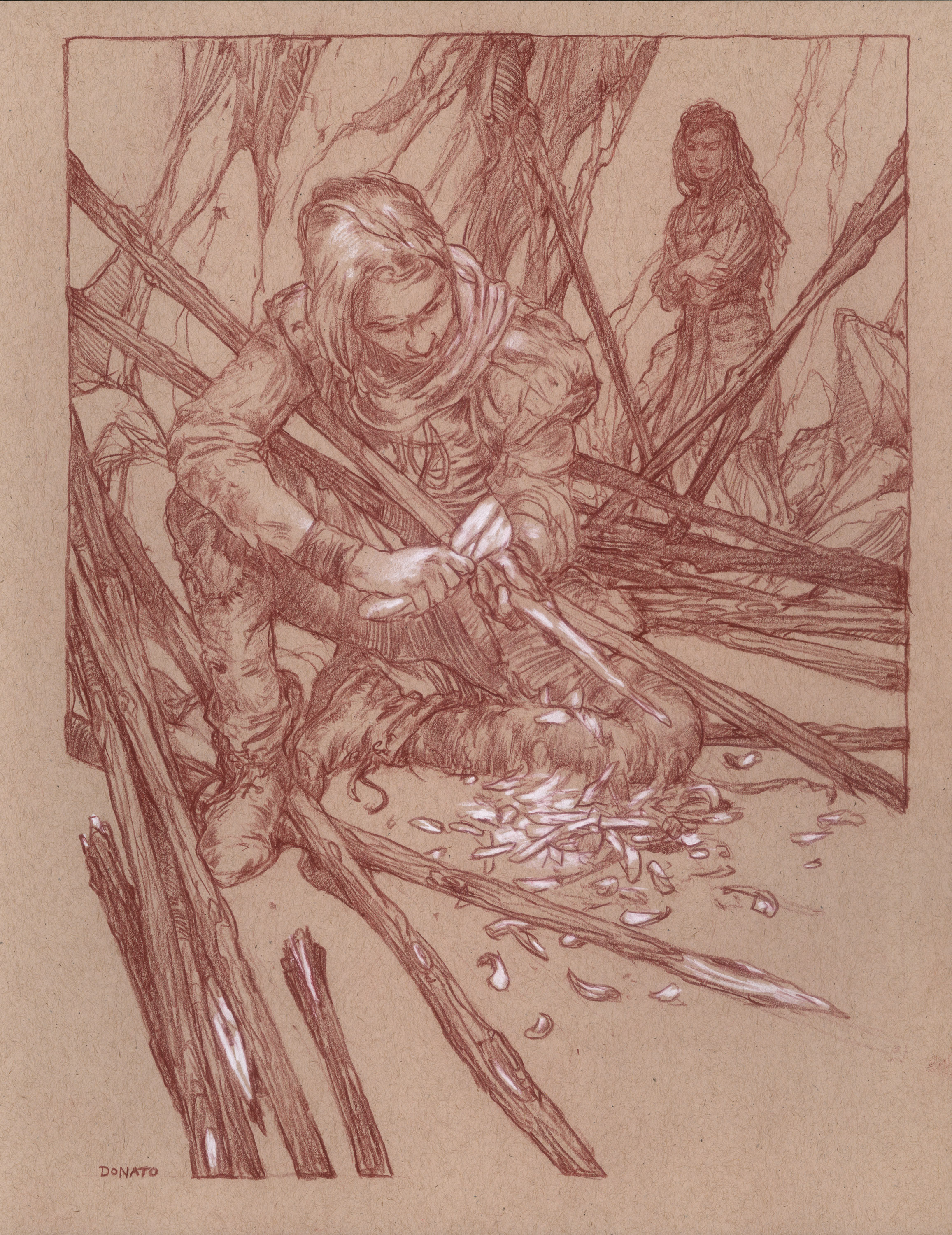 Uprooted- Chapter 26  -The Farmer
14" x 11" Watercolor Pencil and Chalk on Toned Paper 2018