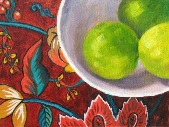 Limes In A Bowl - 6"x 8" Oil on Canvas Panel  SOLD