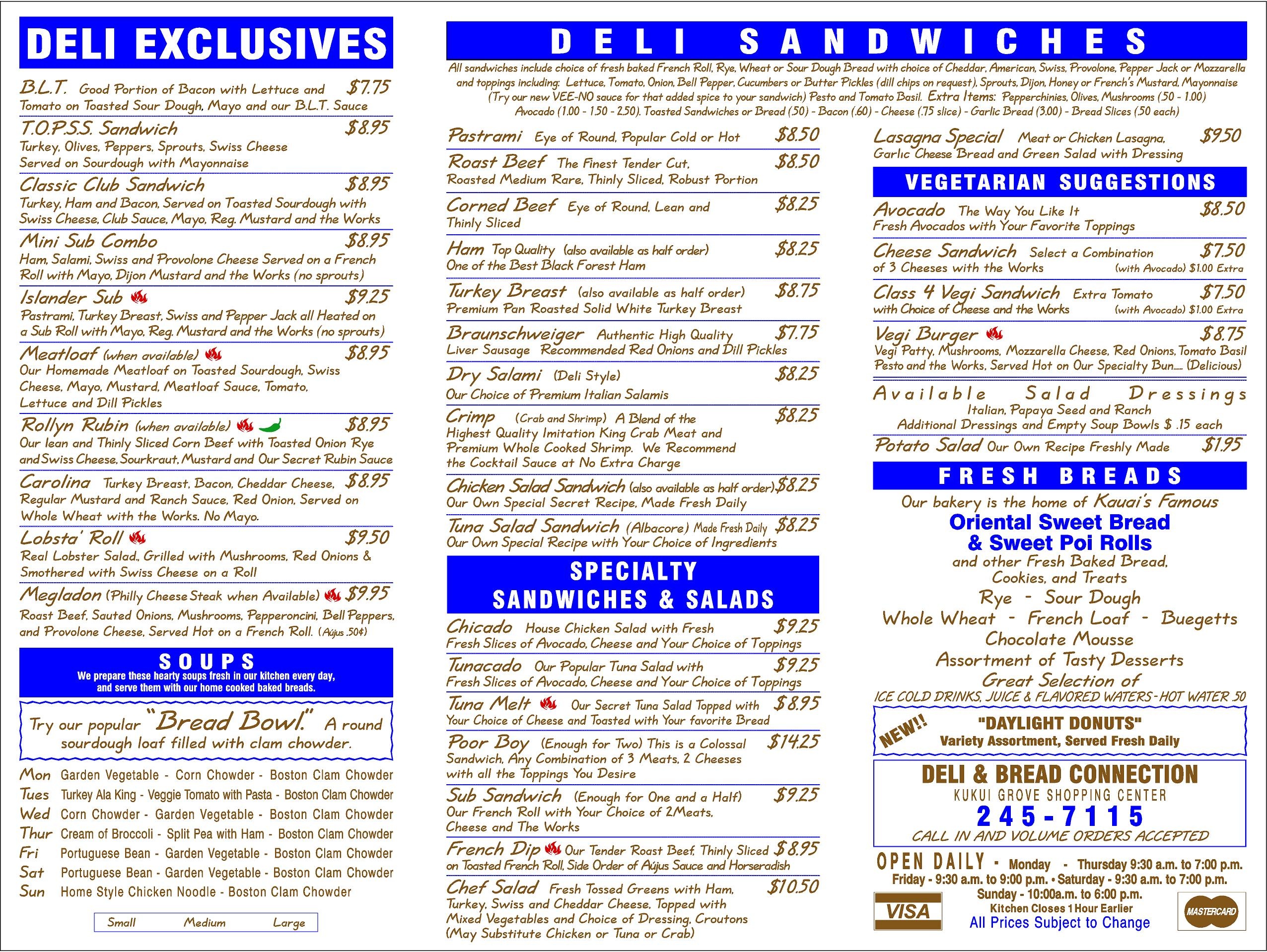 Deli Sandwiches Soups Lihue Fresh Breads