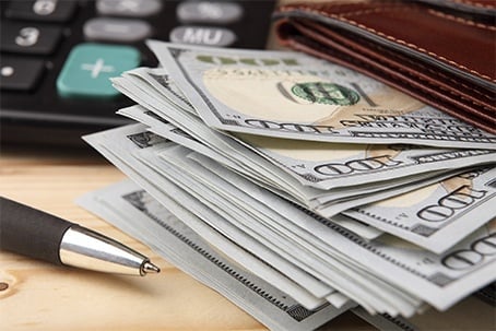 Money (Dollars), Purse, Pen and Calculator 