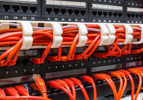 Red Network Cables Connected to Switch