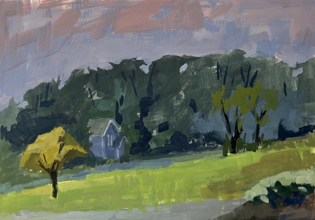 Riccio, Peacocks Farm, 5" x 7" Gouache