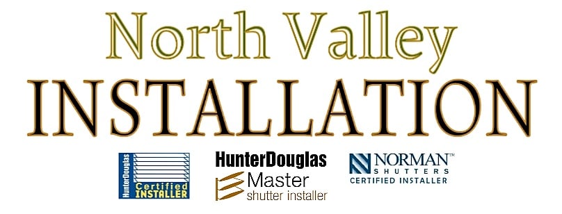North Valley Installation logo with Hunter Douglas and Norman Shutters certified installer badges