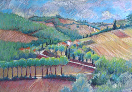 Umbrian Umbrella Pines (Pastel sketch)