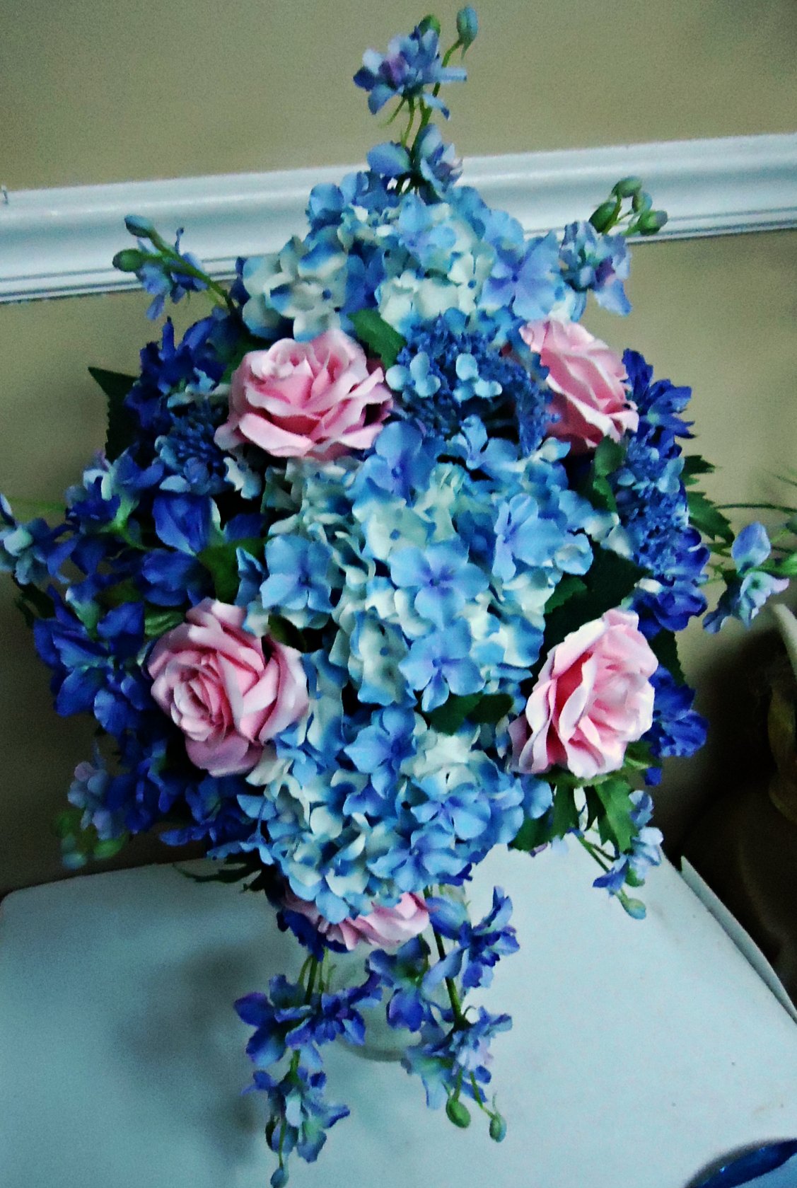 &quot;SILK&quot;  Cascading Bouquet
(Blue &amp; Pink)
       $140.00