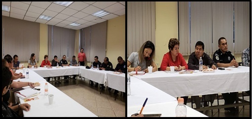  05 DE JULIO 

se llevó a cabo una reunión con Altos Mandos de las 
diferentes corporaciones policíacas en la región (Municipal, Estatal y Federal),
 Fiscalía de inmigrantes, y el Fiscal de Distrito Fronterizo 
Costa Mtro. Armando Pérez Narváez los exhorto para seguir trabajando en
atención a las víctimas de violencia con medidas de protección, la reunión fue
 para atender propuestas derivadas de la Alerta de Género emitida en el 
Municipio de Tapachula, Chiapas, 
