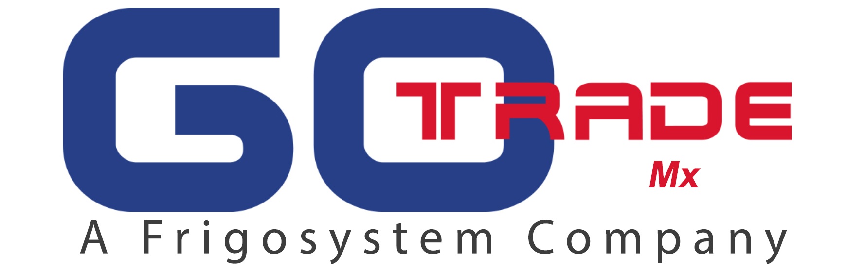 Logotipo de GO Trade Mx, una empresa de Frigosystem, con diseño en colores azul y rojo.