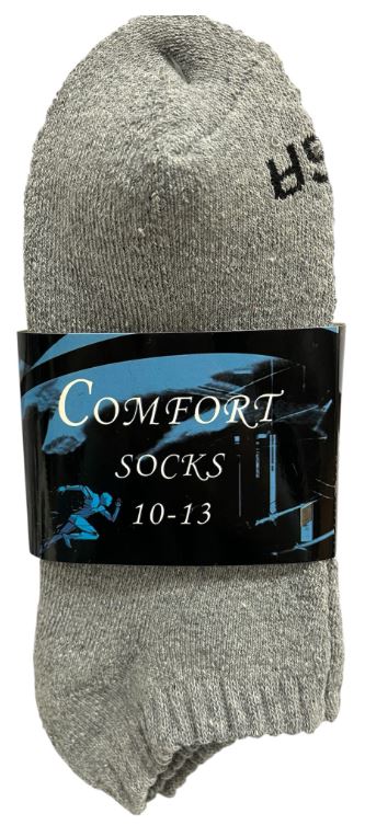 L306 
2PK COMFORT SOCKS LOW CUT GREY USA 9-11
UPC 812462030859
L406
2PK COMFORT SOCKS LOW CUT GREY USA 10-13
UPC 812462030507
120 CS PACK 