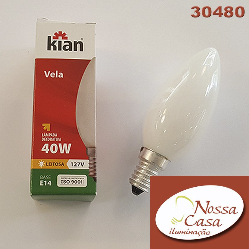 Vela e14 40w leitosa