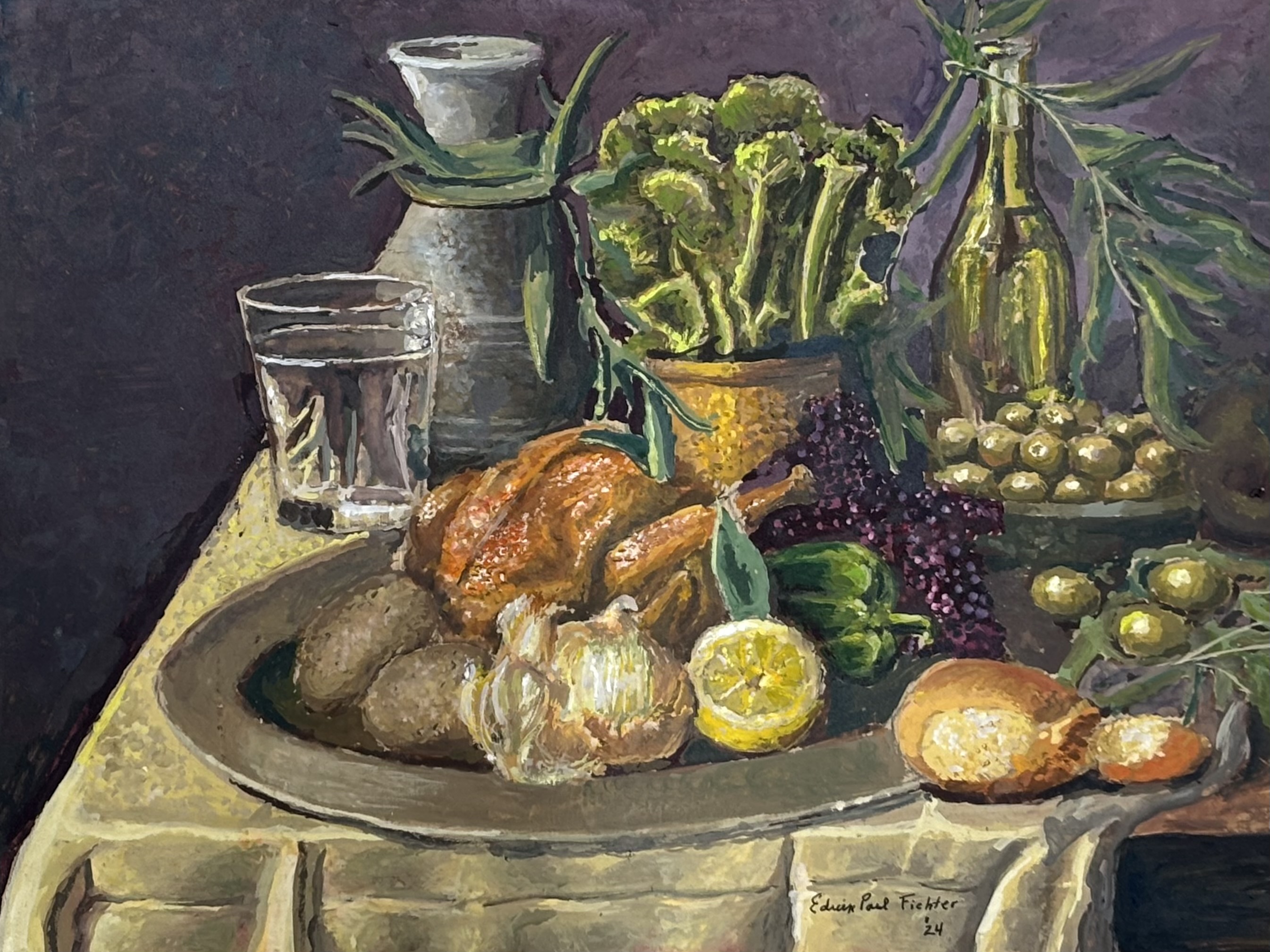 Fichter, Harvest Table, 8" x 10" Gouache