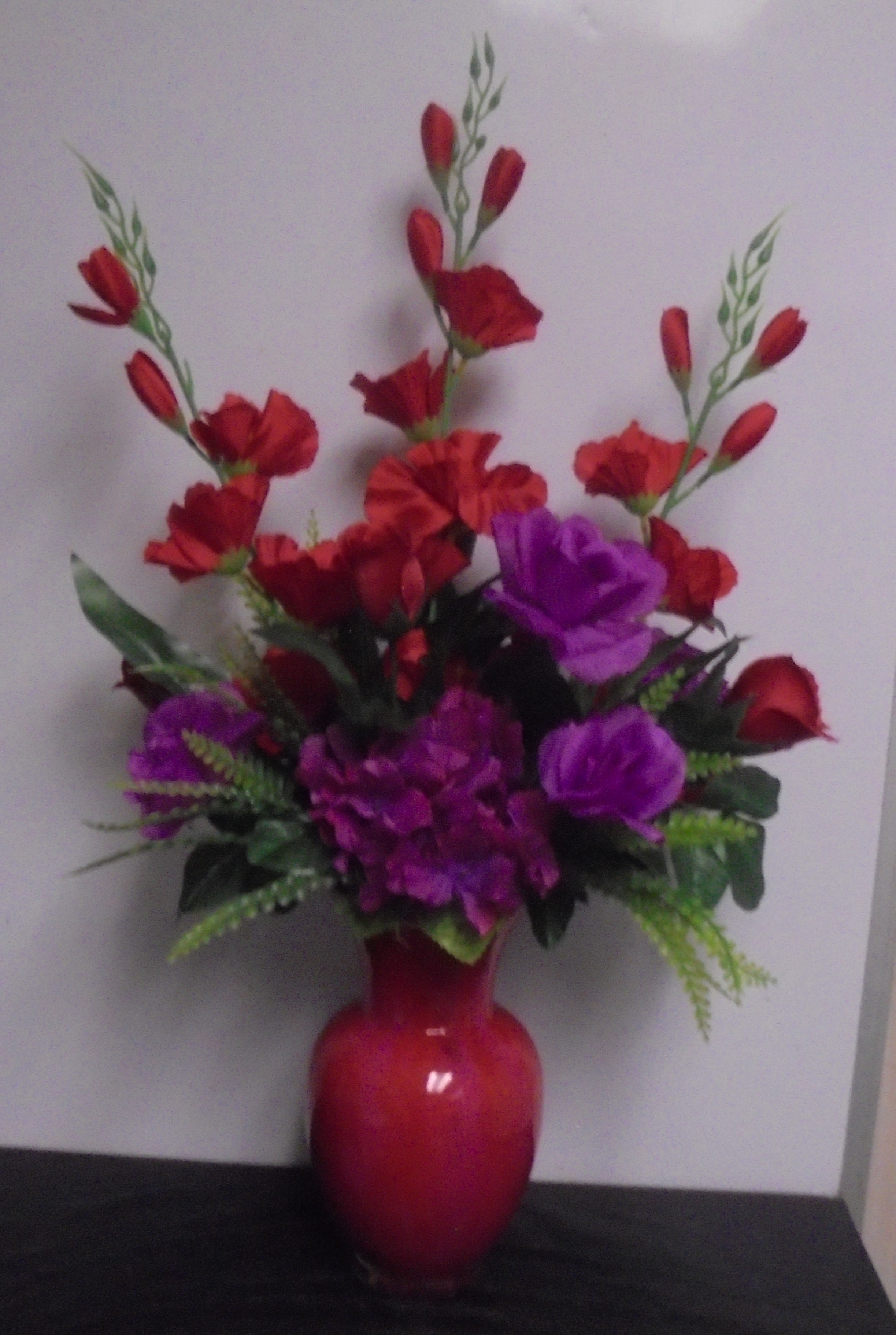 (33)  "Silk" Vase Arrangement
(Red & Purple Mix)
$60.00