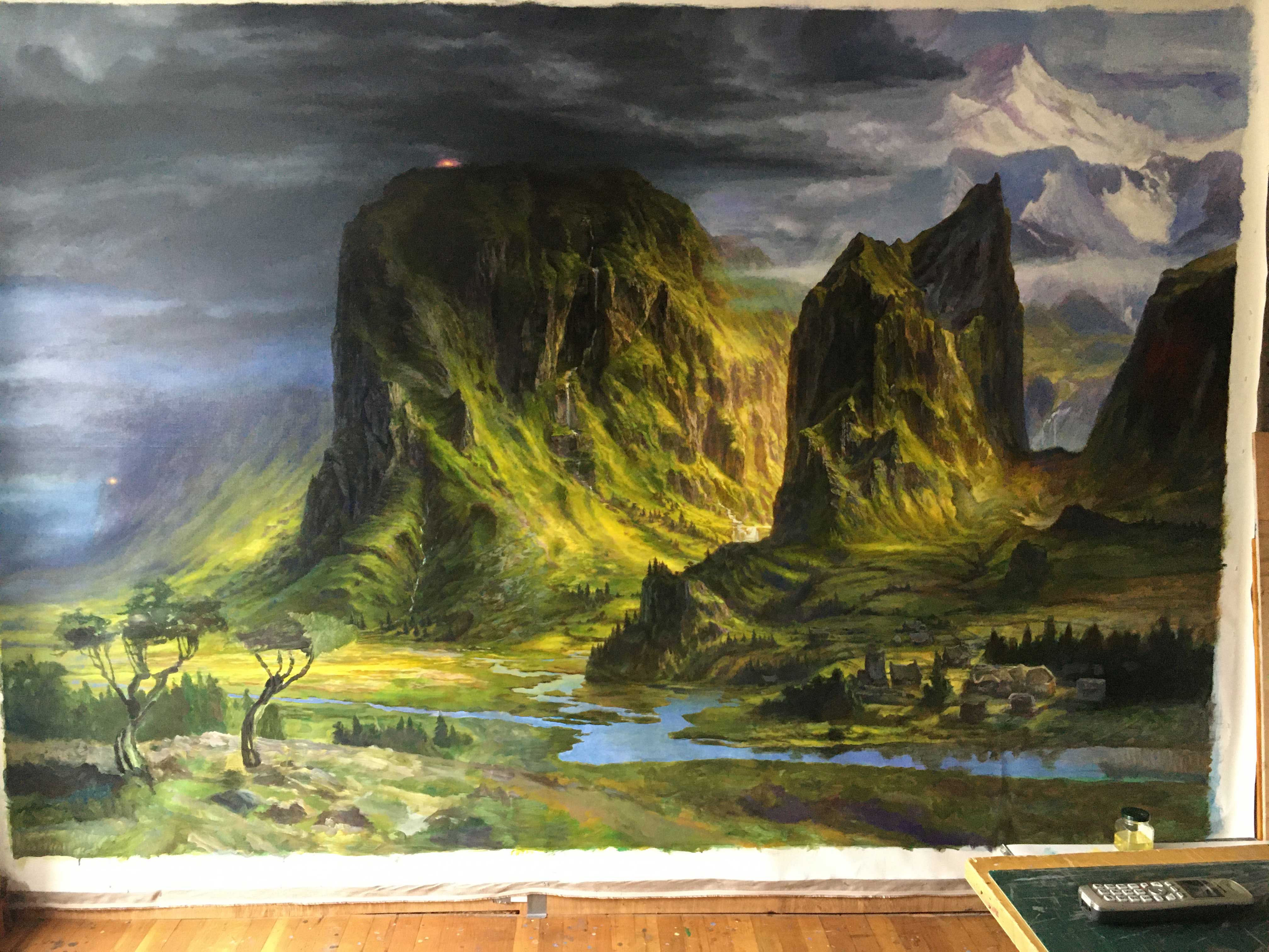 Beacons of Gondor
in progress - will be completed in time for exhibition in October
114" x 76"  Oil on linen