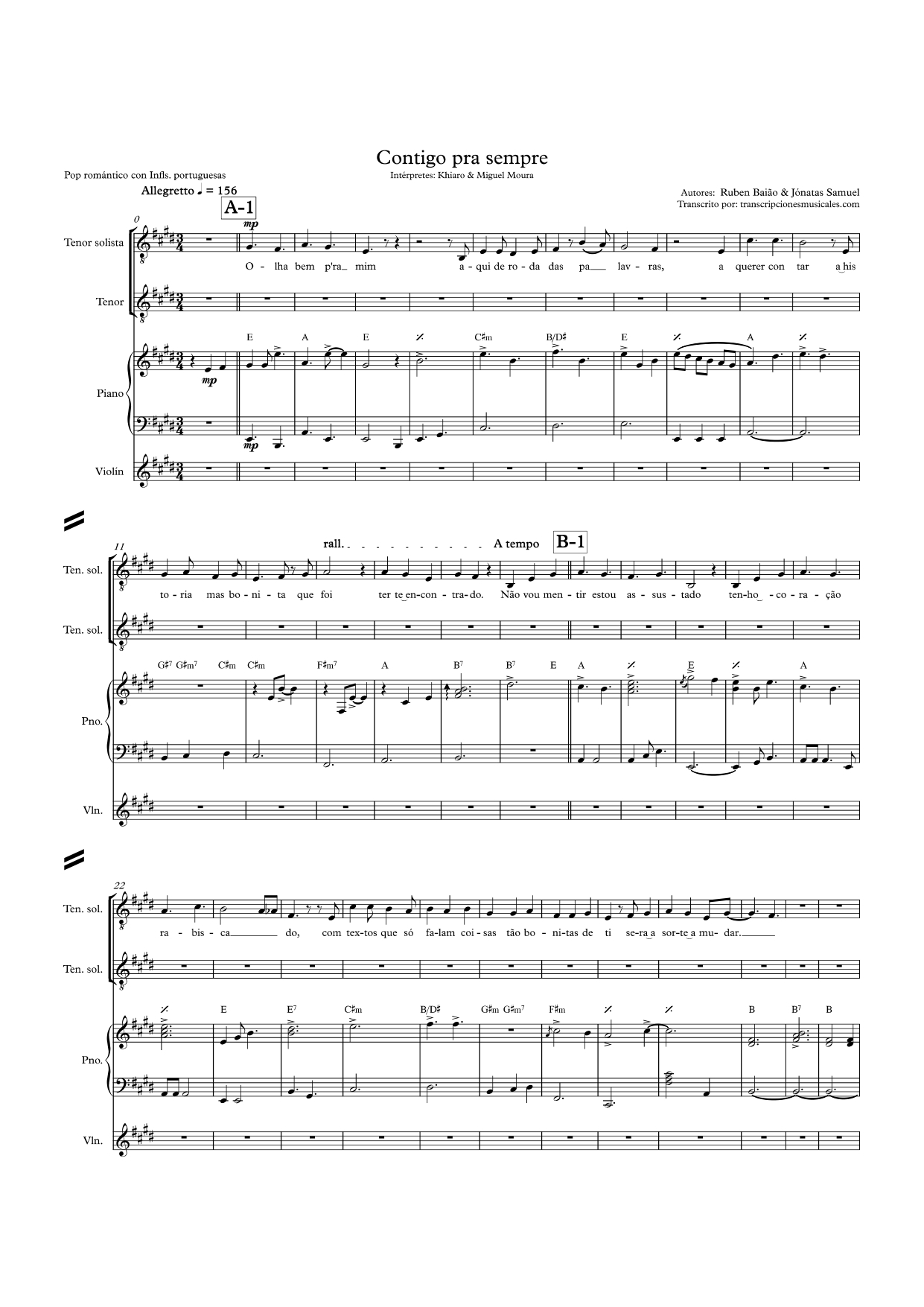 Contigo pra sempre - sheet music sheet 1 
