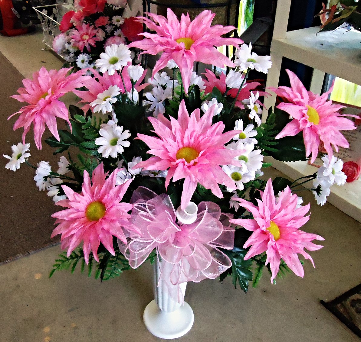 &quot;Silk&quot; Cemetery Vase
    Pink &amp; White
   $50.00