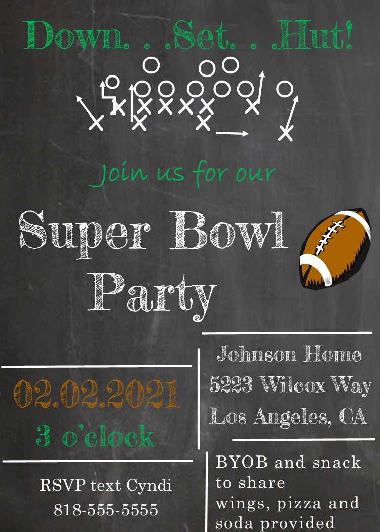 Chalkboard Super Bowl Party invitations
