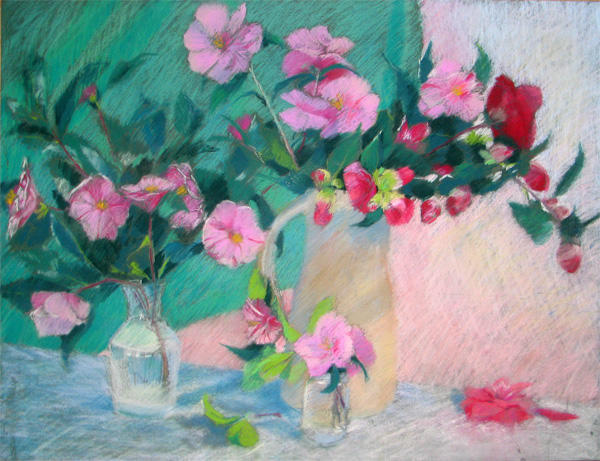 Devon Camellias #2 by Katherine Tyrrell  (Pastel 19.5" x 25.5")