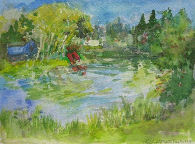 Taylor, Red Pontoon Boat, 8.25x11, WC