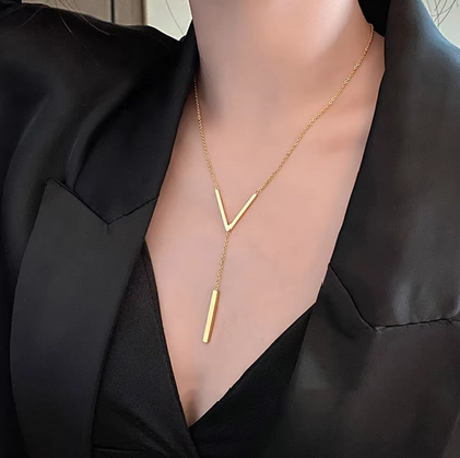 SUMENG New V-shaped Long Sexy Clavicle Gold Colour Chain Necklace Choker for Women 2024 Fashion Jewelry Party Gifts