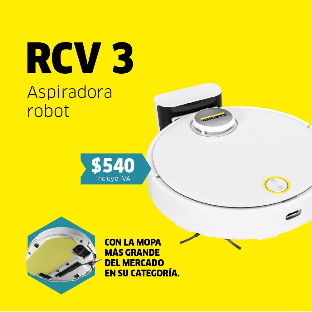 Pulidora de suelos azul y blanca en una sala moderna y luminosa con ventanas grandes.