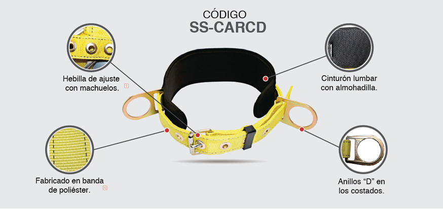 CINTURÓN DE SEGURIDAD CON ANILLOS EN LOS COSTADOS
Marca JYRSA
Modelo SS-CARCD