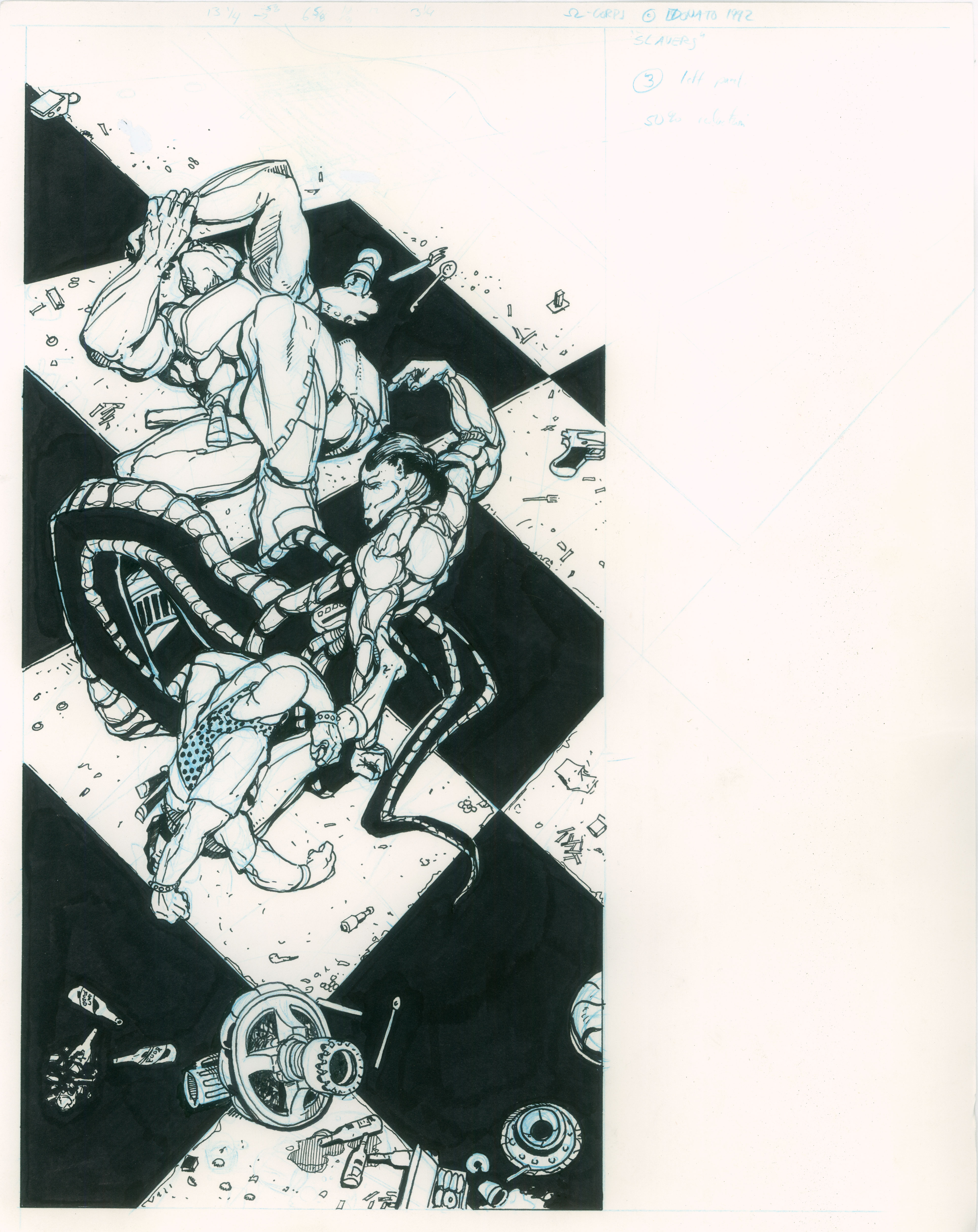 Omega Corps Comic
 illustration
Seth Torth - Dispute
11" x 14" ink on bristol paper
1991
$1000