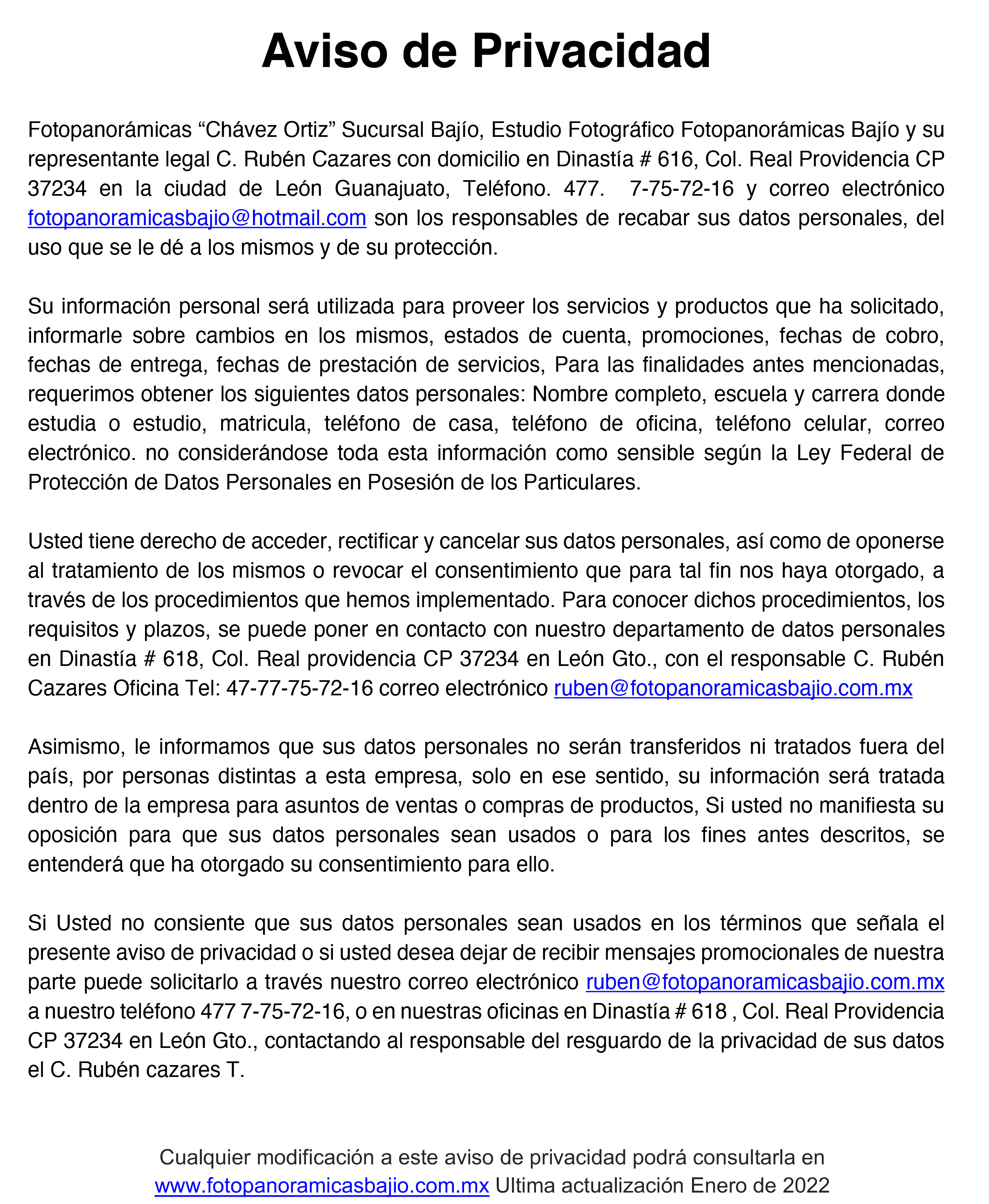 AVISO DE PRIVACIDAD
