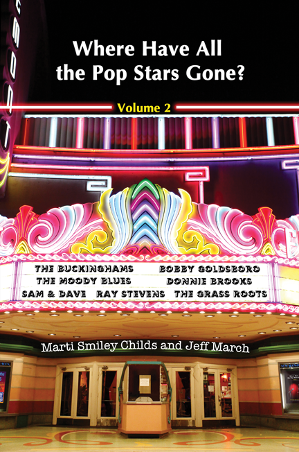 "Where Have All the Pop Stars Gone? Volume 2" book cover, showing the names of performers on a colorful vintage theatre marquee