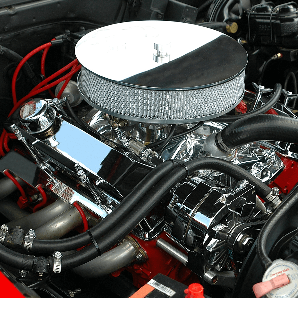 the engine bay of a muscle car