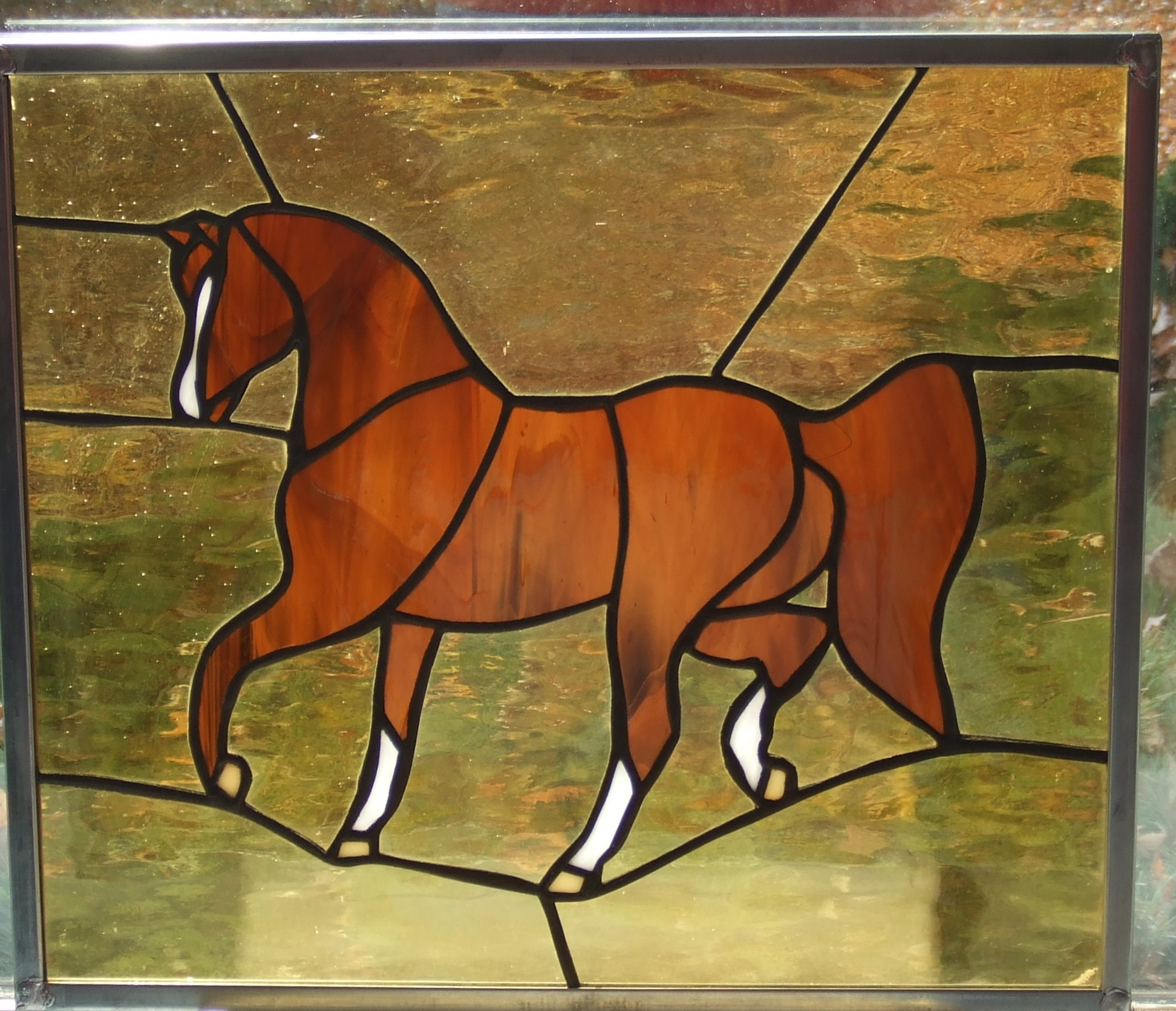 Horse Stained Glass Window Panel Hand Painted