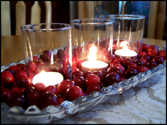 cranberries and candles table decoration for thanksgiving many hoops