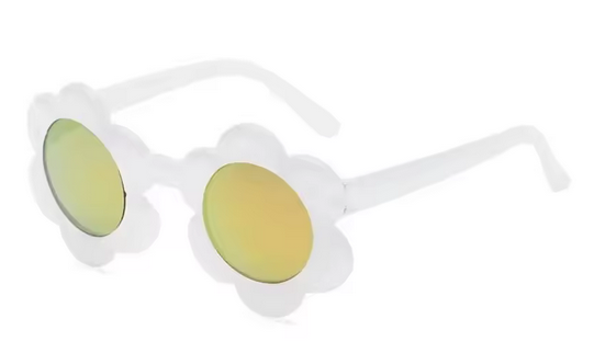 Kindersonnenbrille mit Blumenmuster. Regenbogen und bunt. Schöne runde Rahmen. Brille für Babys, Jungen und Mädchen