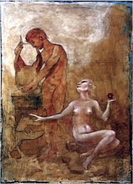 Orpheus & Euridyce by W Girard (@1977)  5" x 8.5"  oil on panel