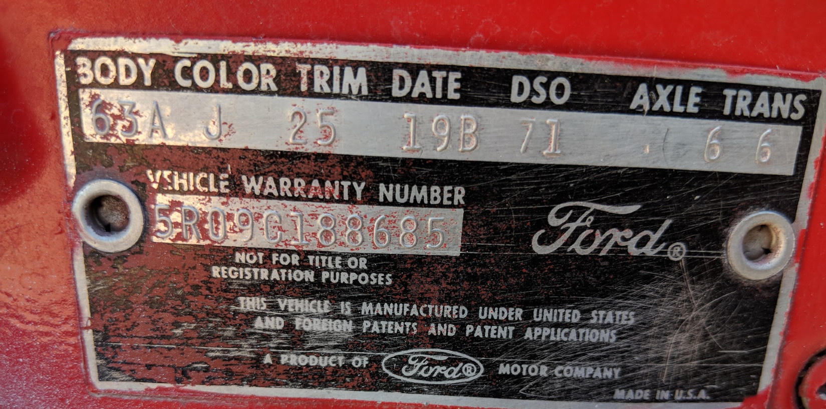 Original Door Tag, original color code