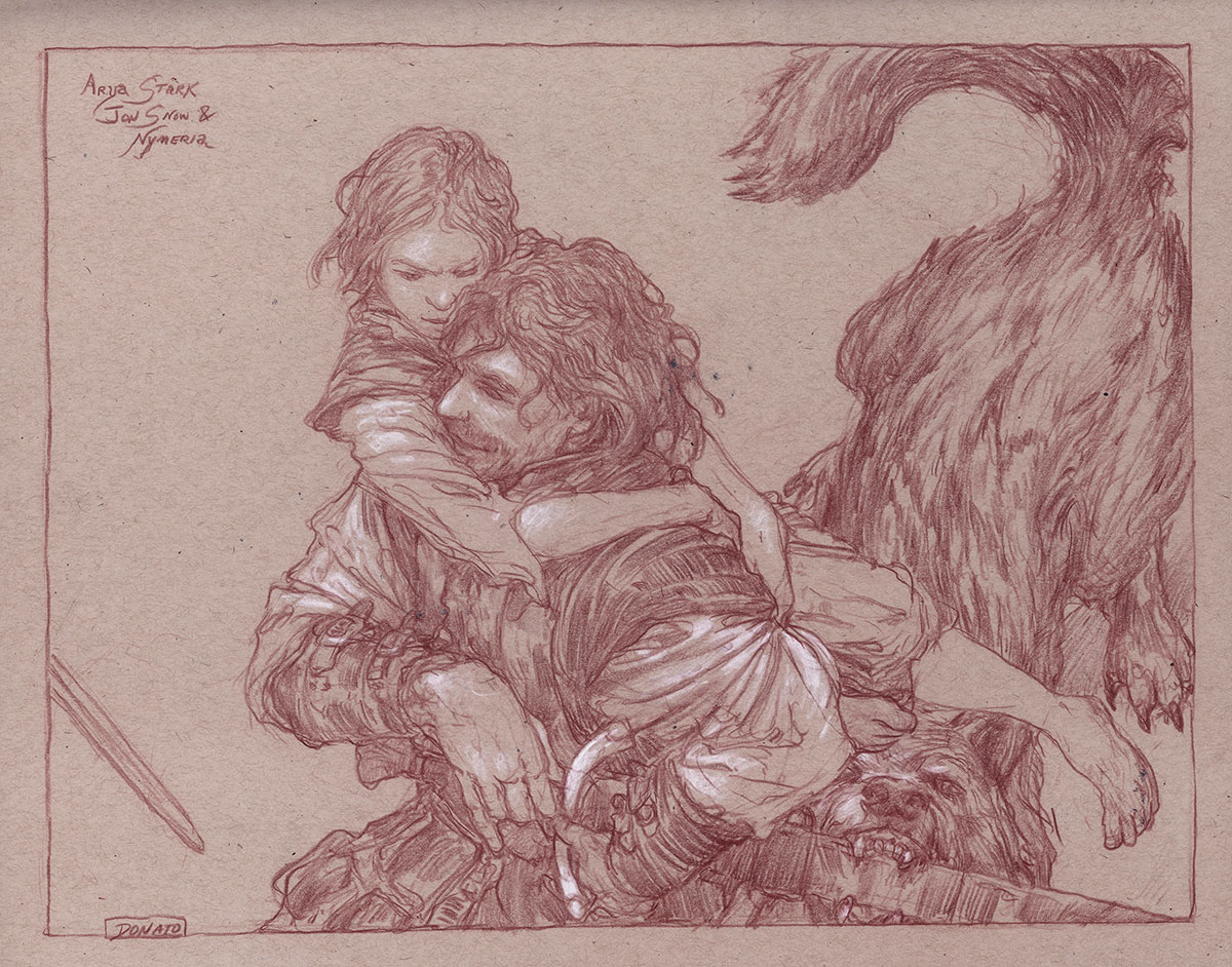 Arya Stark, Jon Snow & Nymeria
14" x 11"  Watercolor and chalk on toned paper
private collection