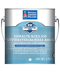 El Esmalte Acrílico Antibacterial de Sherwin Williams es la nueva revolución en esmaltes sanitarios en el mercado pues mantiene una LIMPIEZA, RESISTENCIA y DURABILIDAD superior a cualquier esmalte domestico. Esta pintura contiene agentes antibacteriales amigables con su salud que evita la formación de algas, hongos, bacterias y microorganismos.
