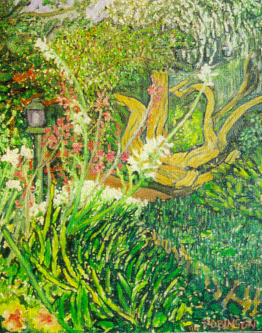 Op-022 WHALING STATION GARDEN 20 in x 16 in Oil on Linen 1994