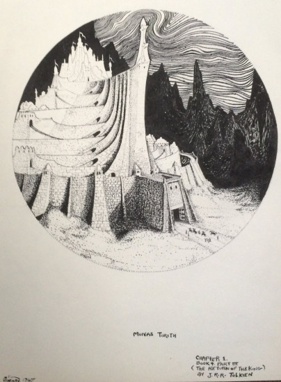Pen and Ink Drawing
Artist: William Girard (signed twice)
1967
Inscribed: Minas Tirith
