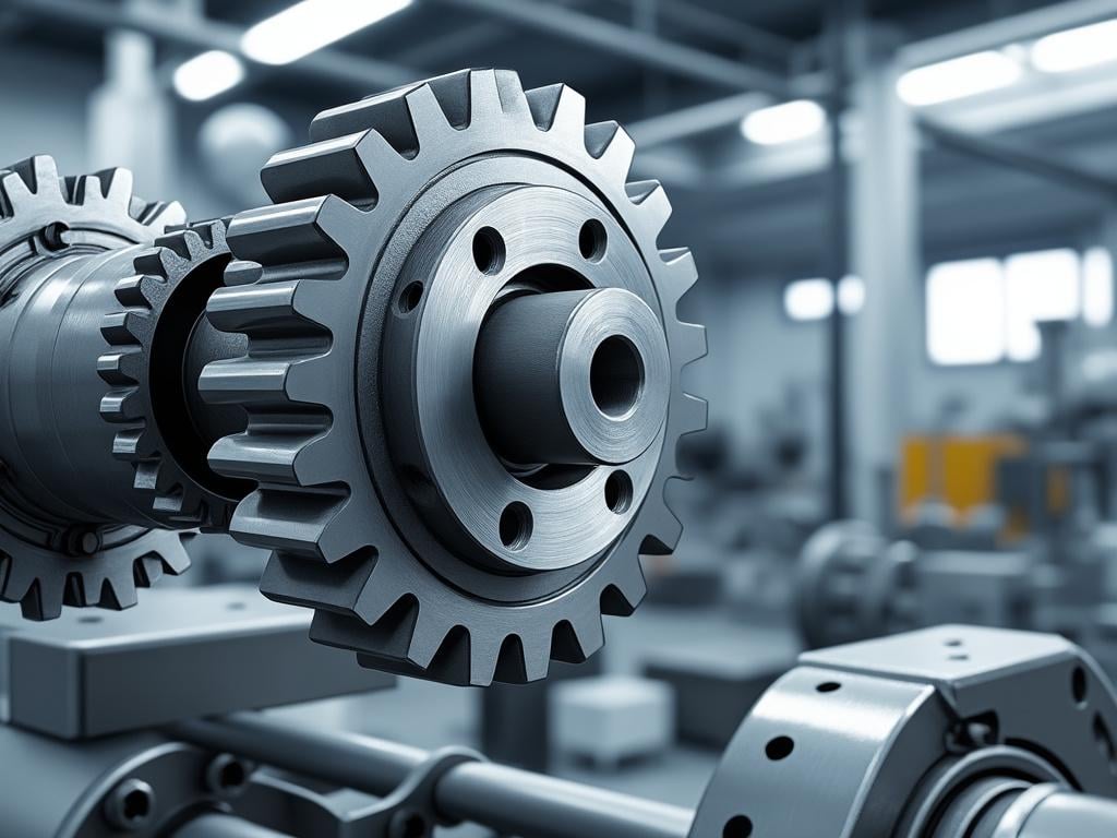 Engranaje metálico en una fábrica industrial, mostrando detalles mecánicos. Engranaje metálico en una fábrica industrial, mostrando detalles mecánicos.