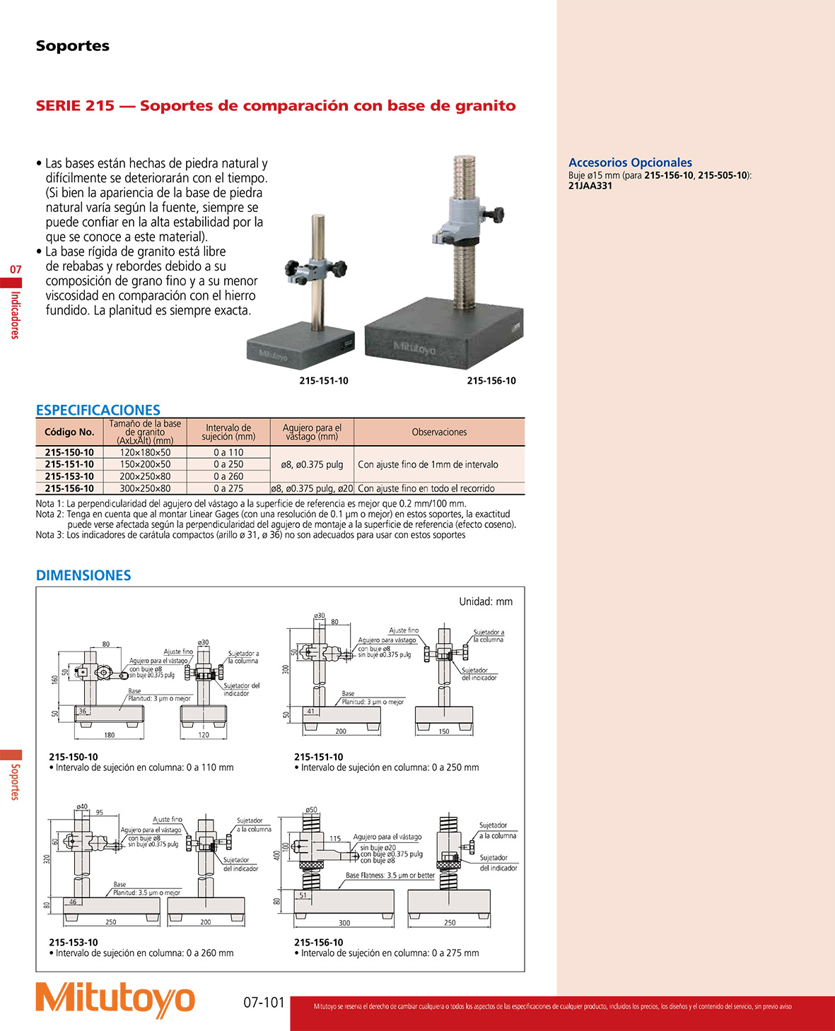 Soporte de comparación 
con base de granito SERIE 215-

