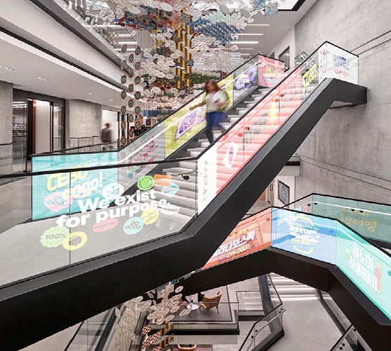 Escalator with an LED transparent screen