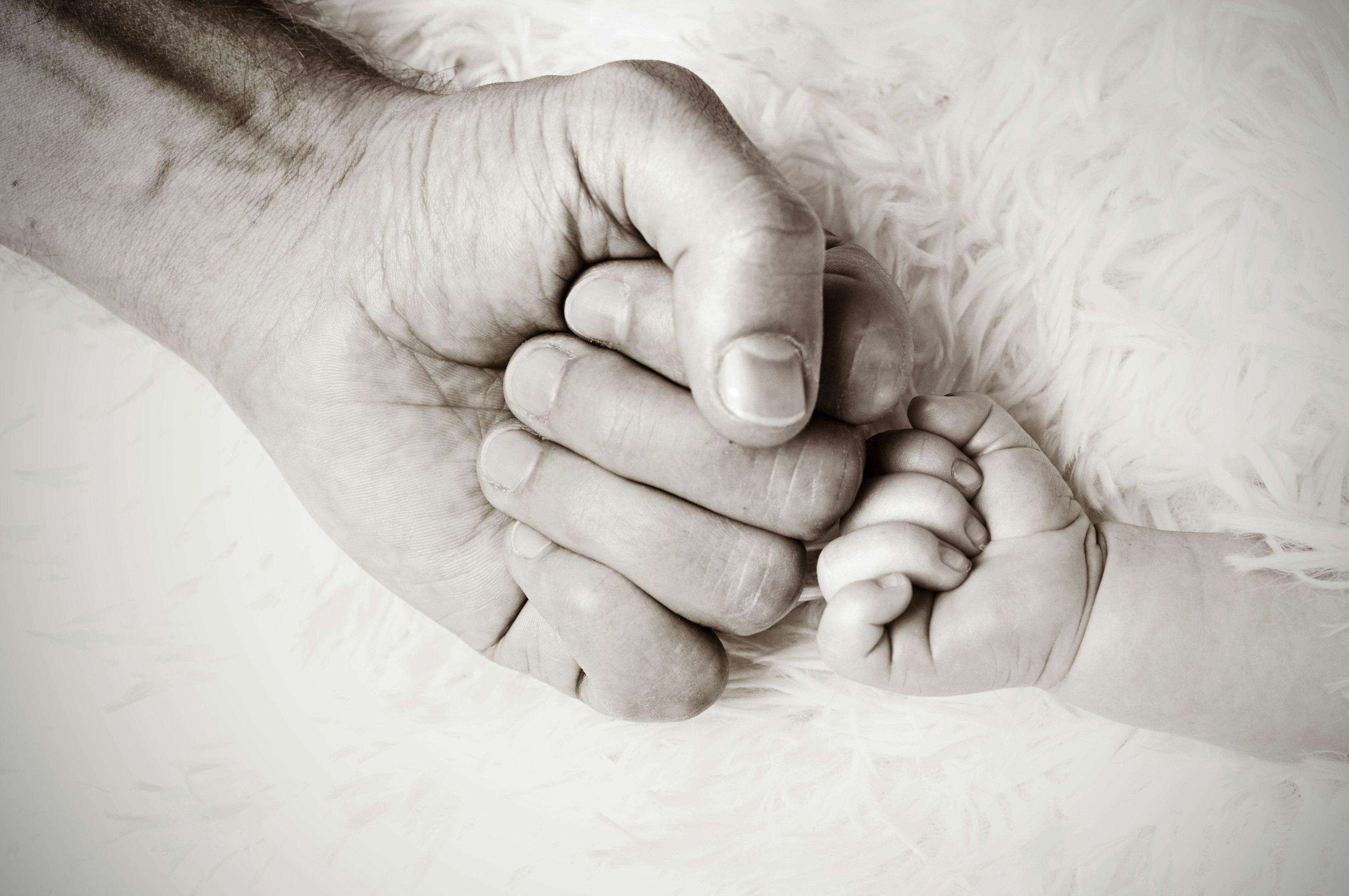 un primer plano de una persona sosteniendo la mano de un bebé