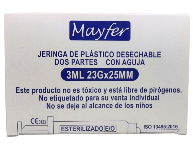 MAY01 CAJA DE JERINGA 
3 ML C/ AGUJA AZUL 100 PZS