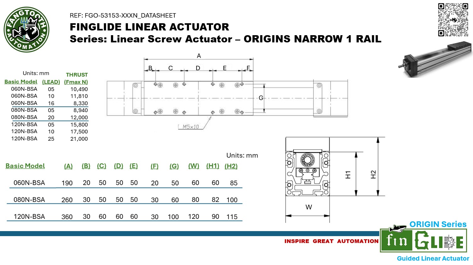 Linear Ball Screw Actuator - ORIGIN - 1 Rail Narrow