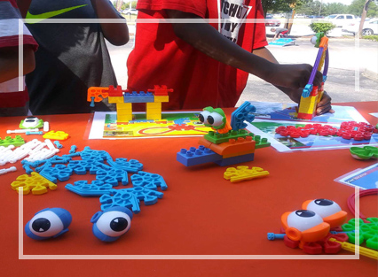 A boy building with materials